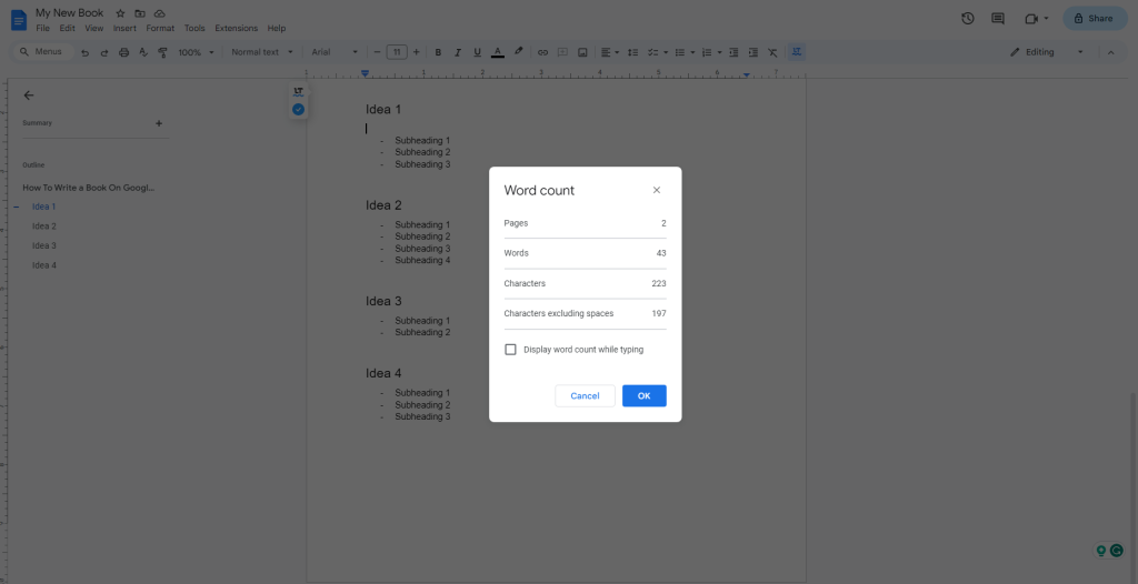 Begin Writing & Track Word Count